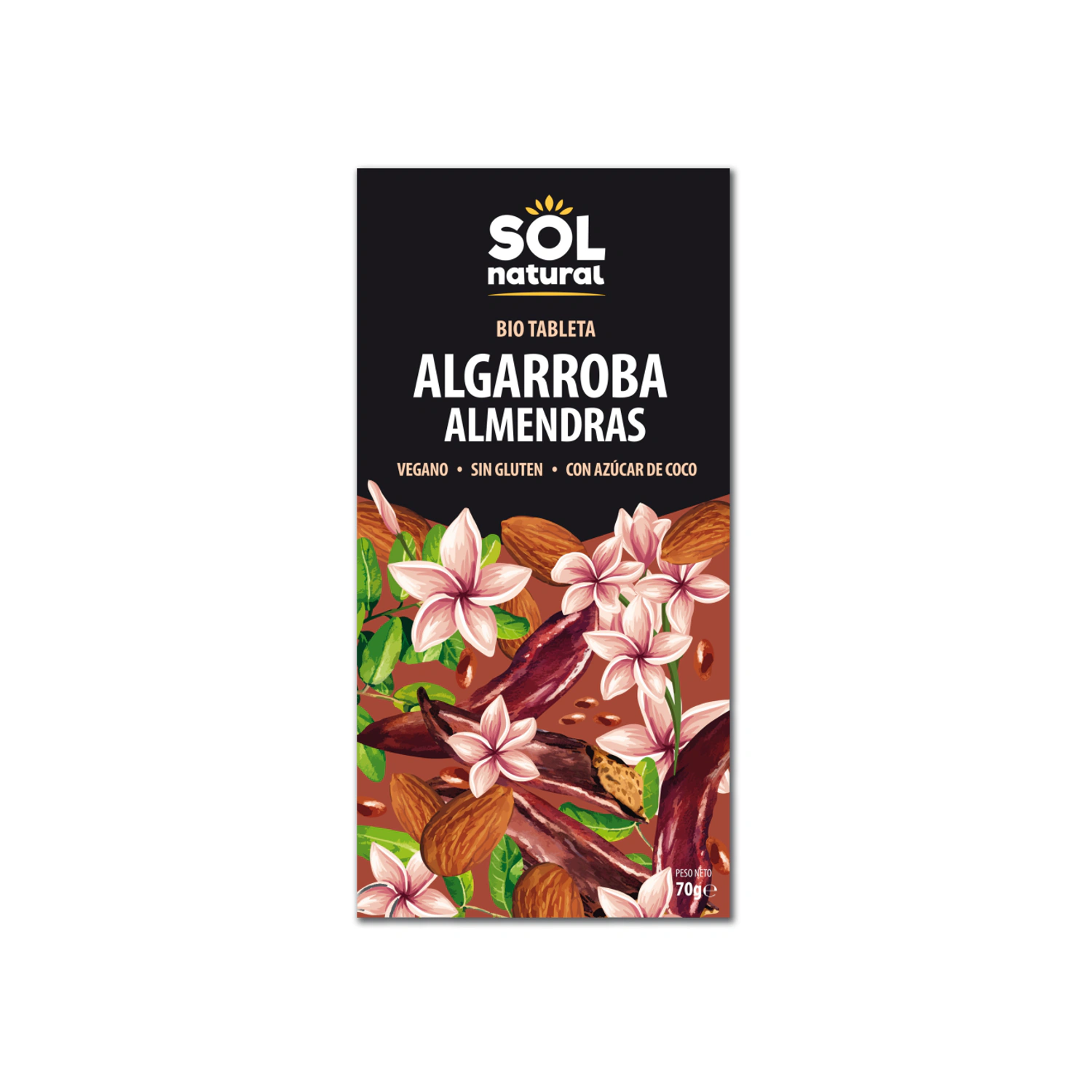Tableta de algarroba con almendras Bio 70 g Sol Natural