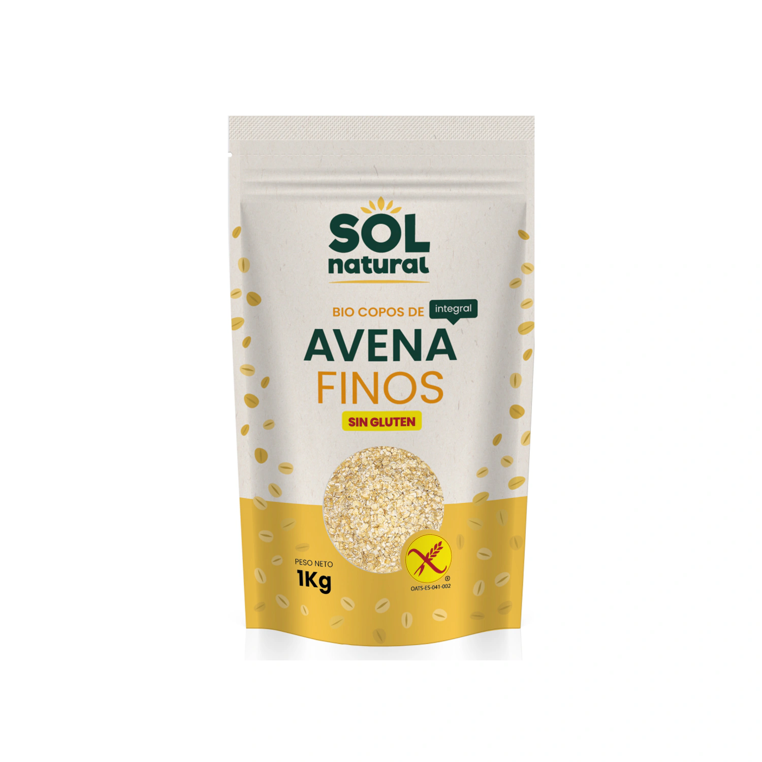 Copos de avena integral finos sin gluten Bio 1 kg Sol Natural