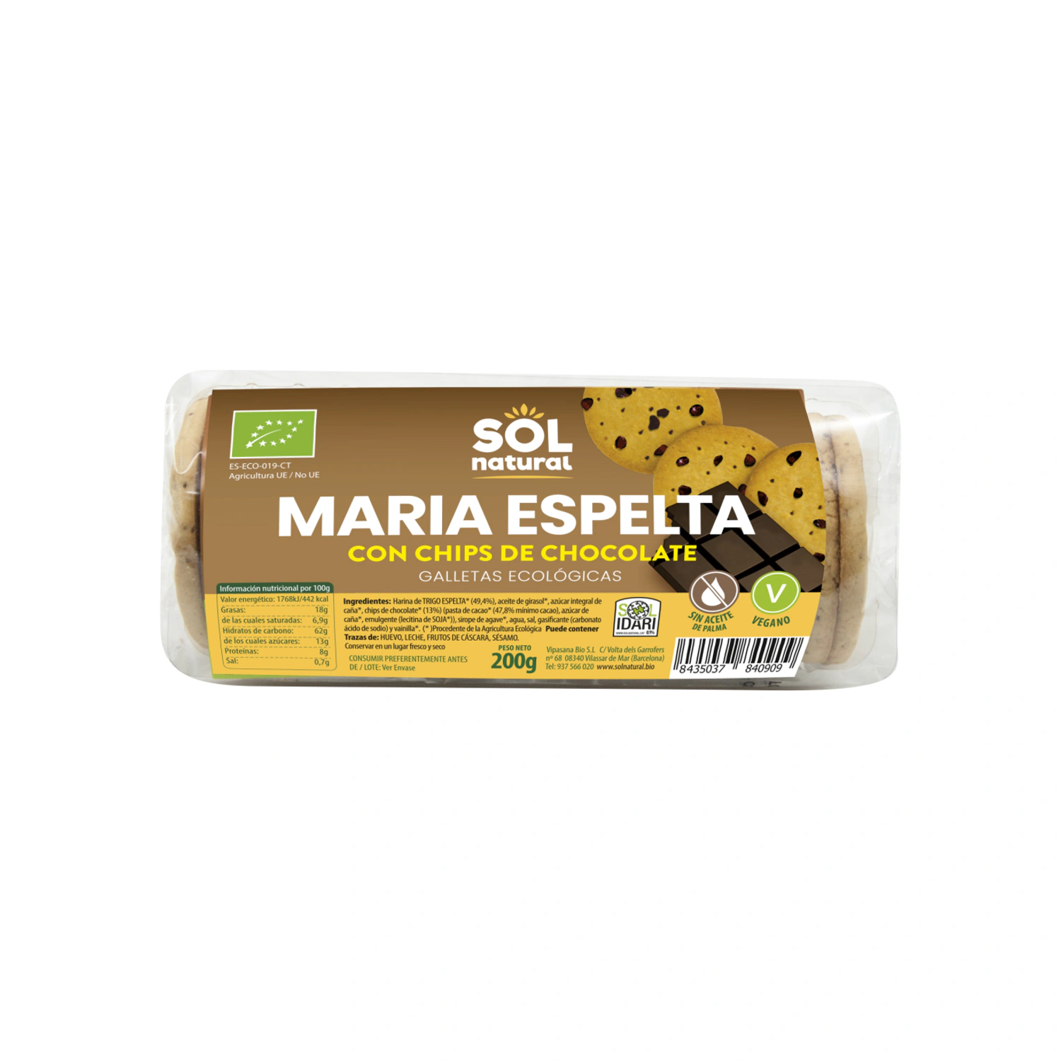 Galletas María de espelta con chips de chocolate Bio 200 g Sol Natural