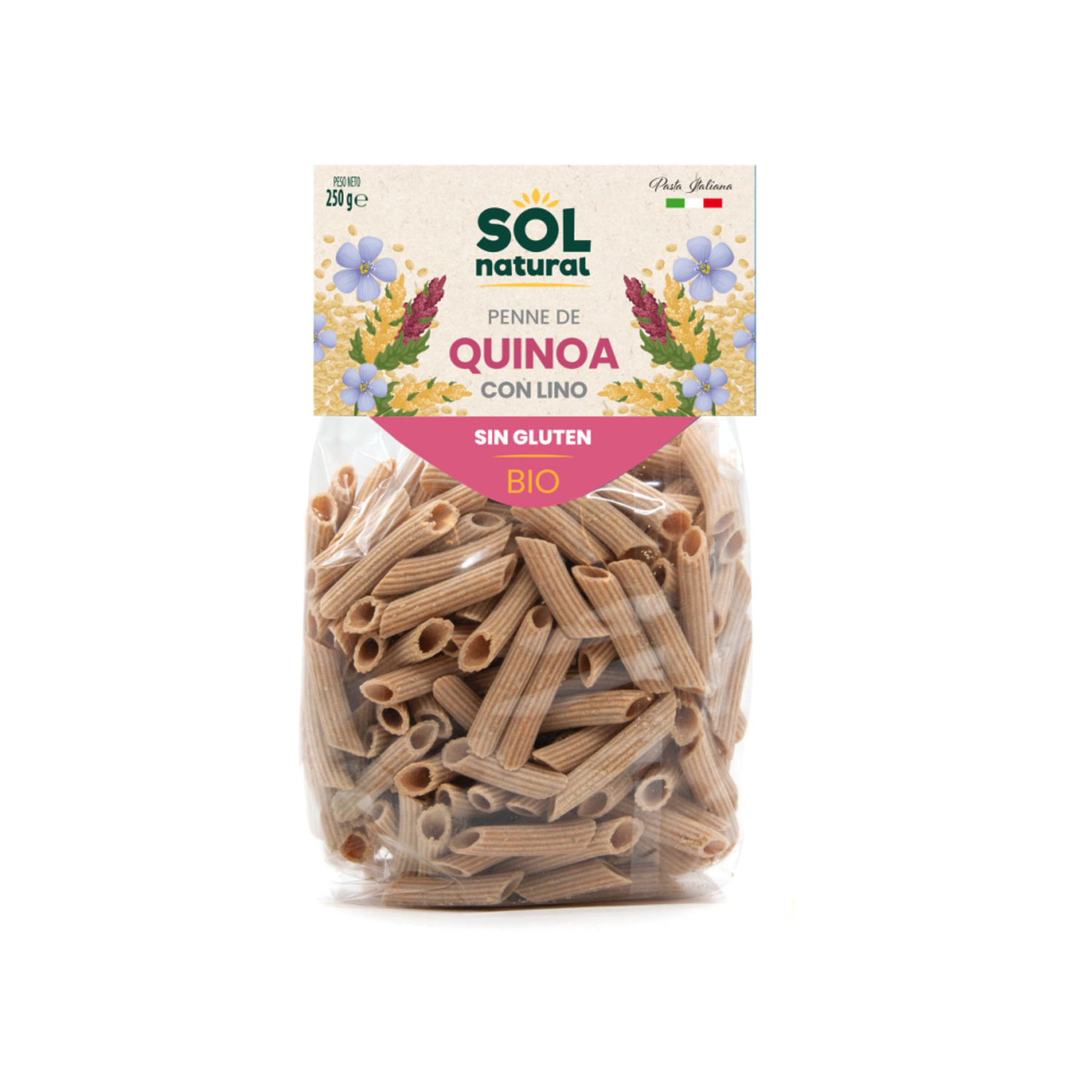 Macarrones de quinoa y lino sin gluten Bio 250 g Sol Natural