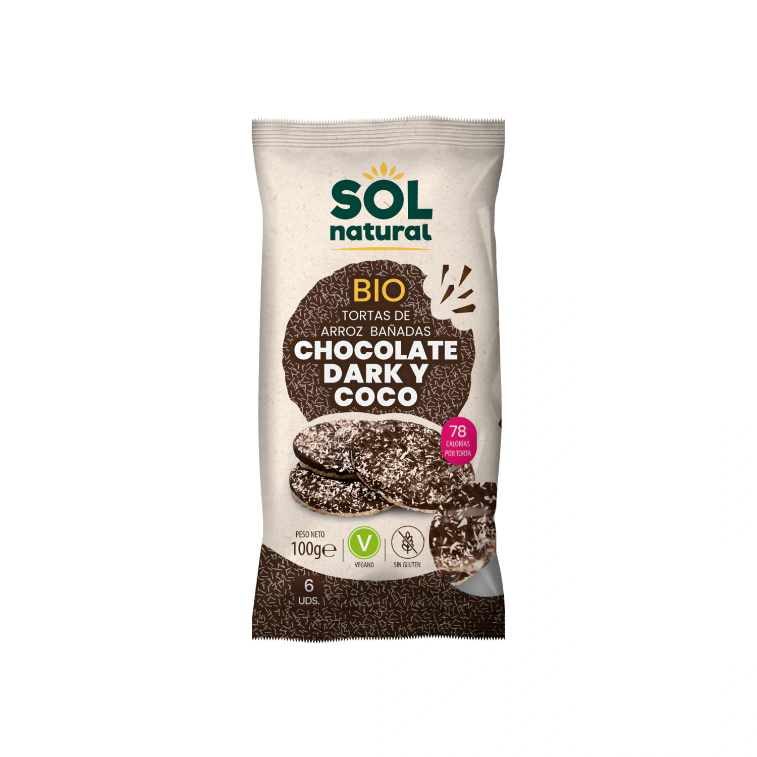 Tortas de arroz con chocolate negro y coco Bio 100 g Sol Natural