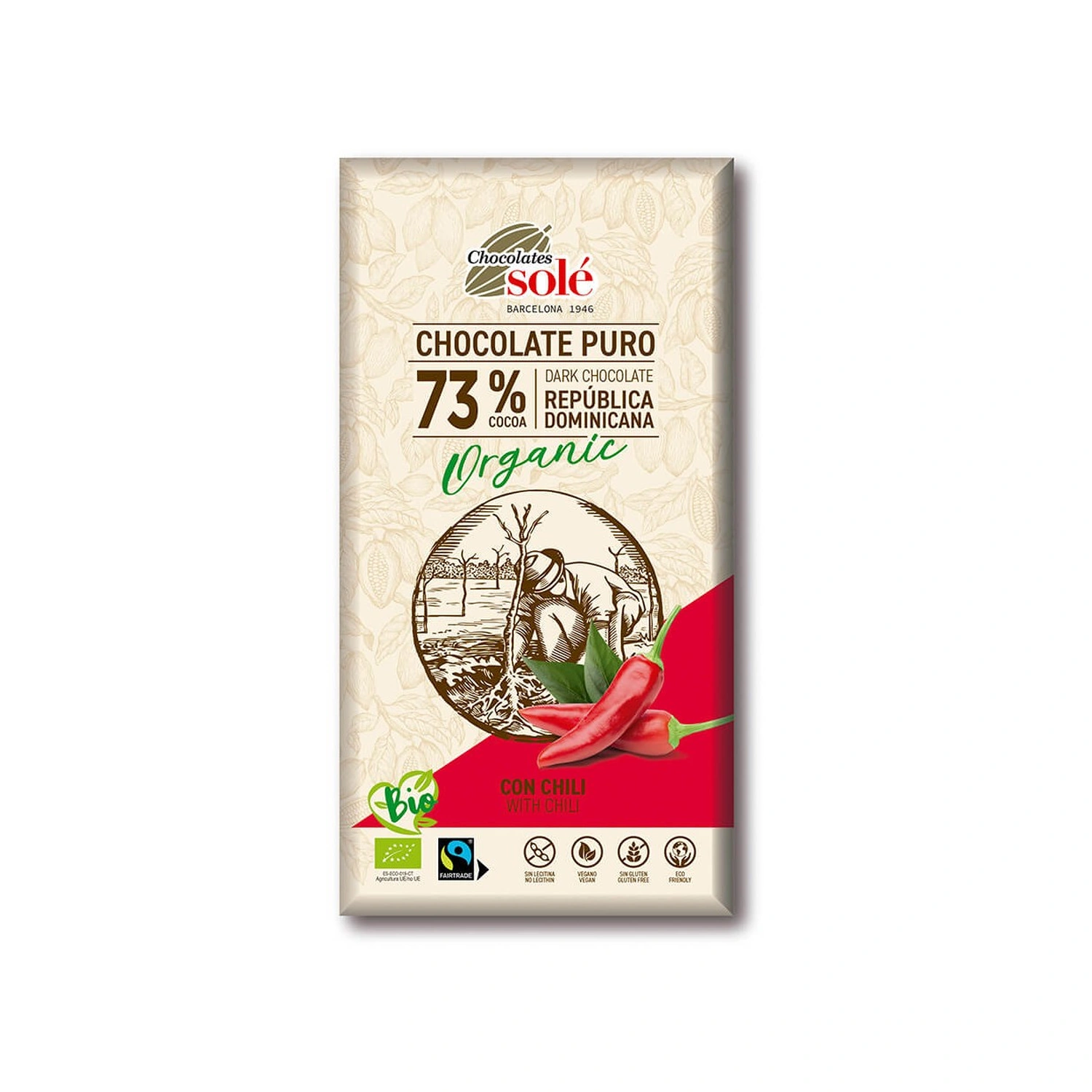 [VB000961] Chocolate negro 73% cacao con chili Bio 100 g Chocolates Solé