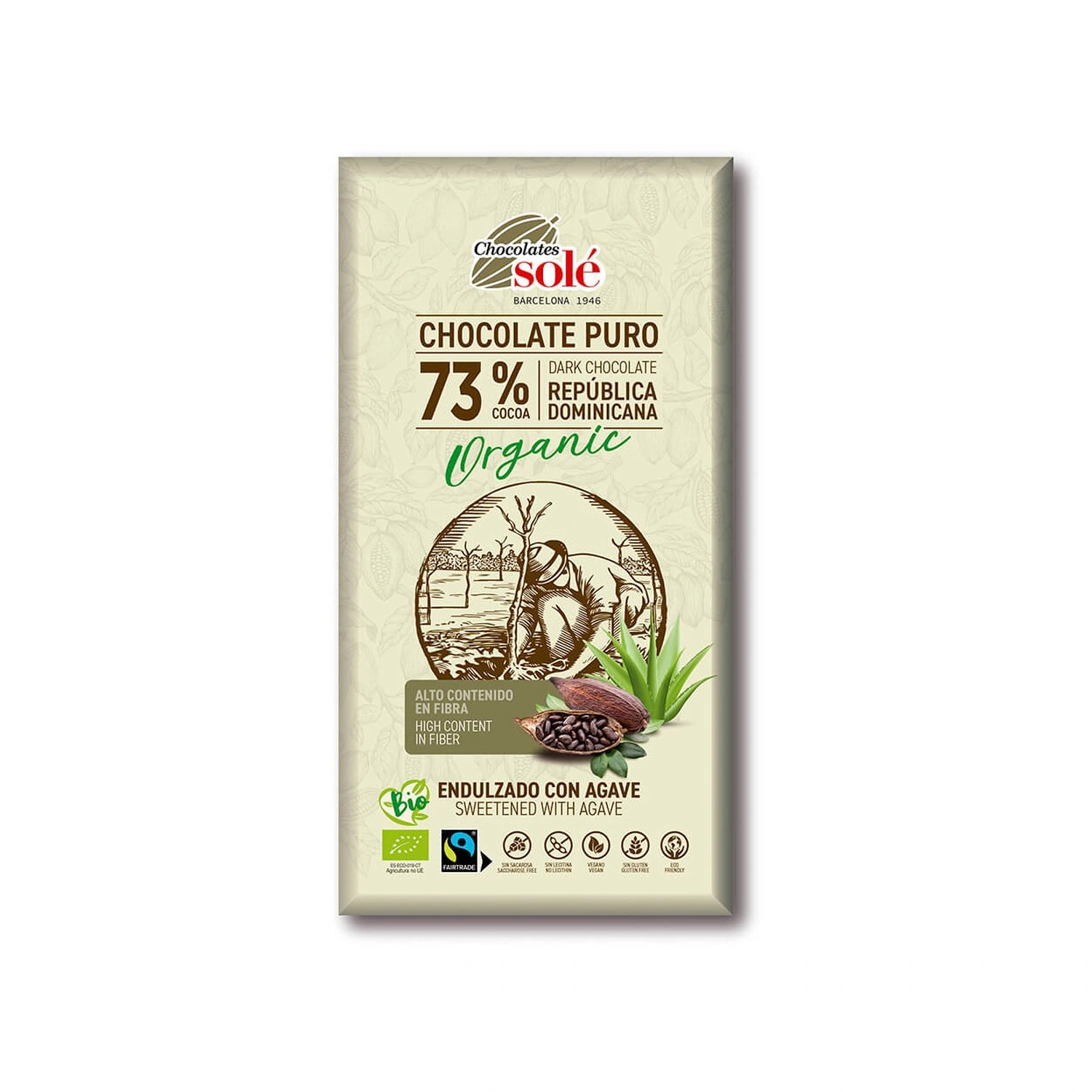 [VB000963] Chocolate negro 73% cacao con agave Bio 100 g Chocolates Solé