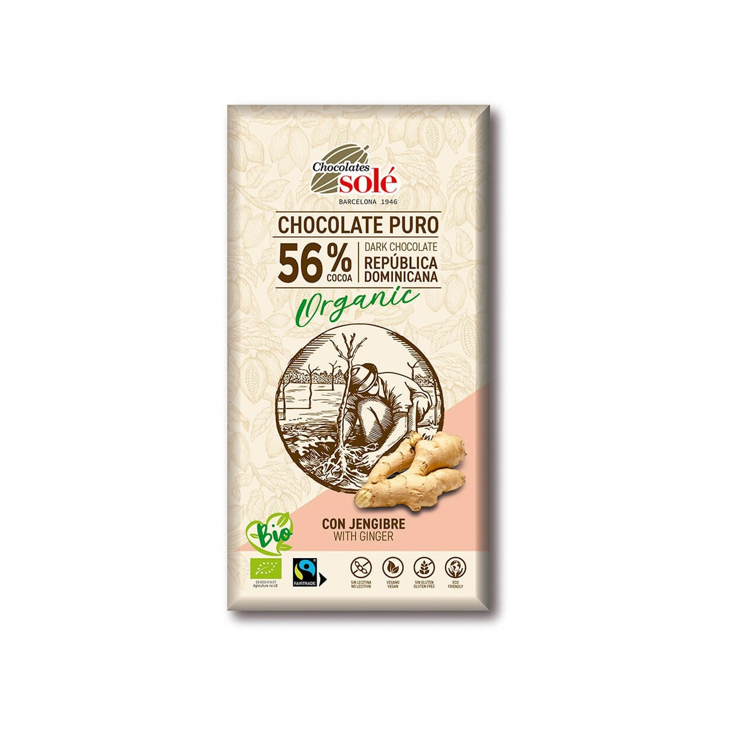 [VB000966] Chocolate negro 56% cacao con jengibre Bio 100 g Chocolates Solé