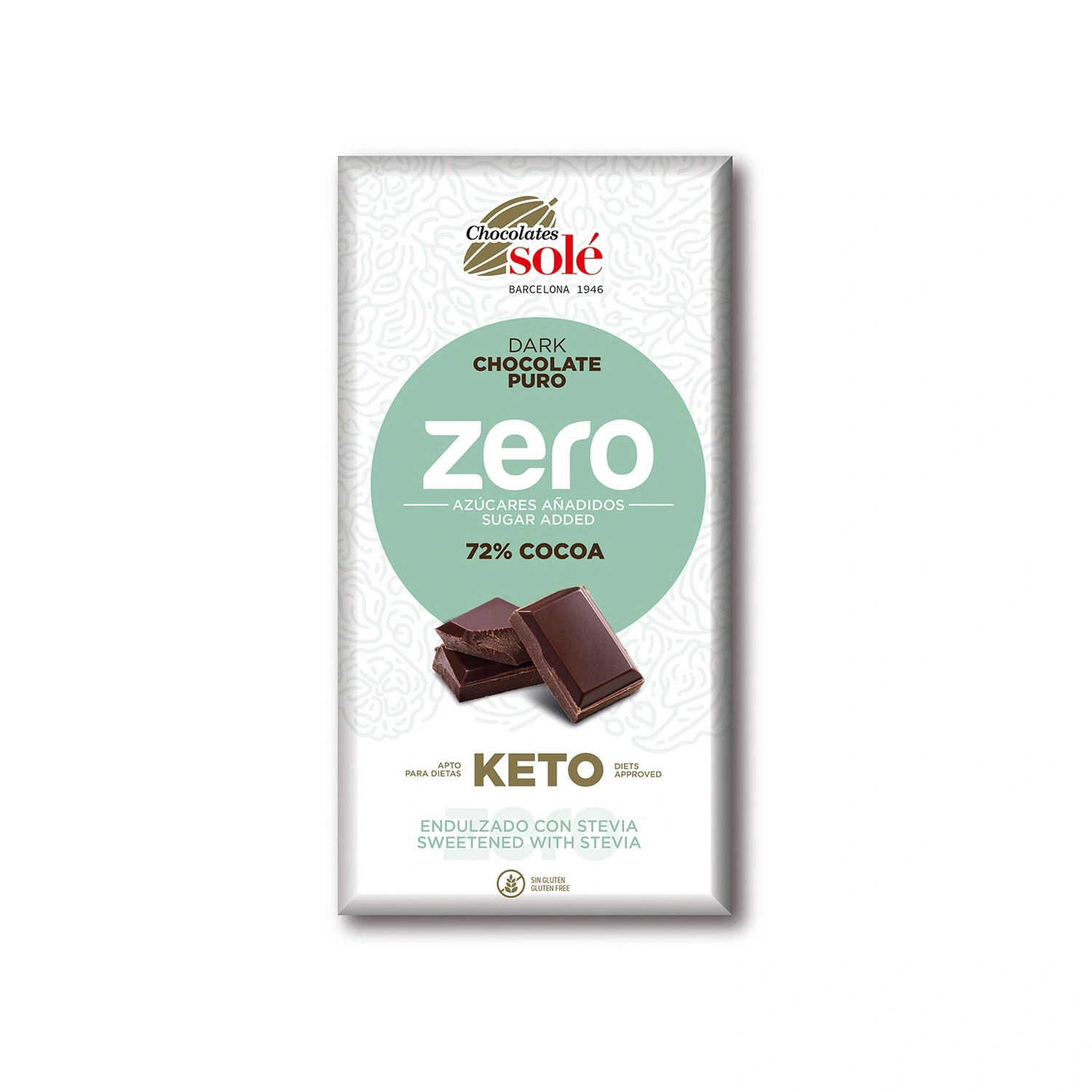 [VB000969] Chocolate negro 72% cacao con stevia Keto Zero 100 g Chocolates Solé