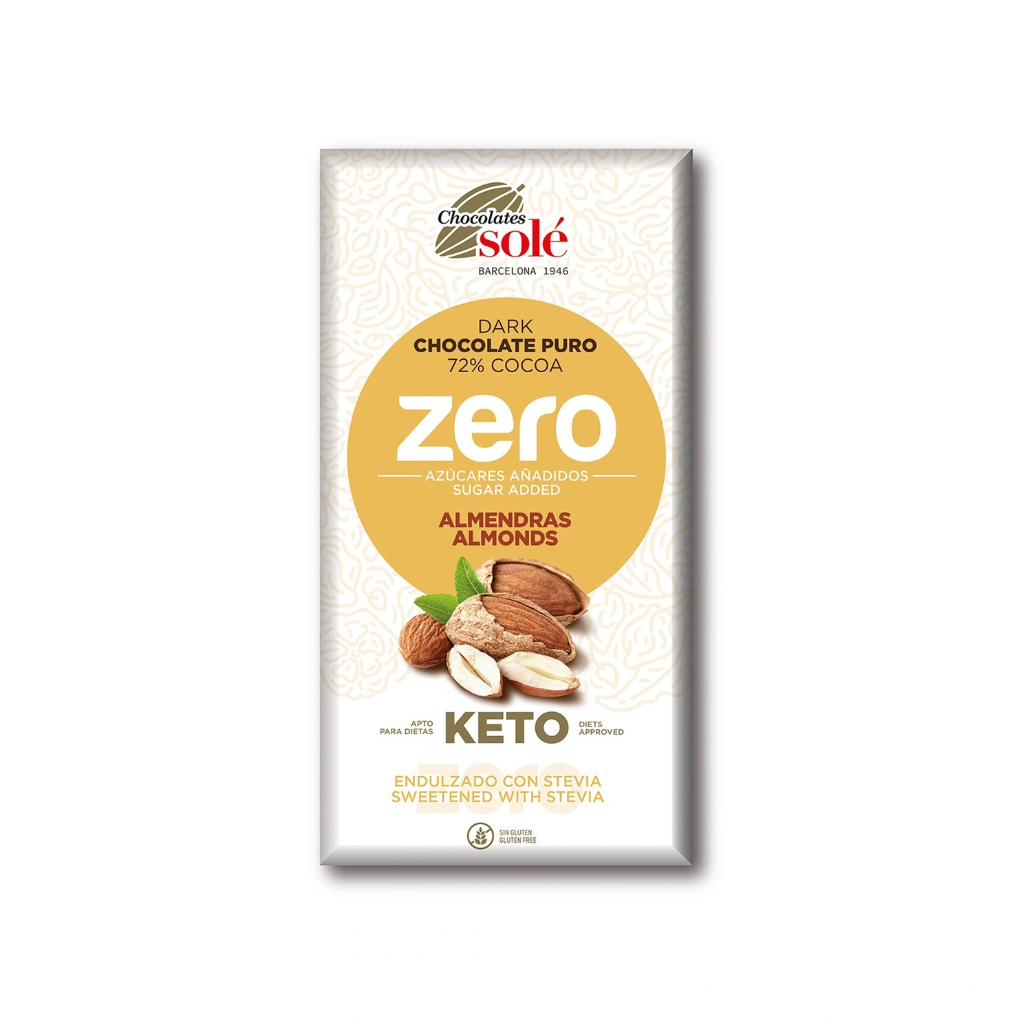 [VB000971] Chocolate negro 72% cacao con almendras y stevia Keto Zero 100 g Chocolates Solé