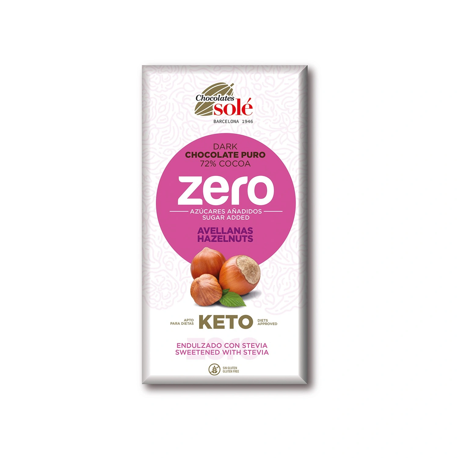 [VB000972] Chocolate negro 72% cacao con avellanas y stevia Keto Zero 100 g Chocolates Solé