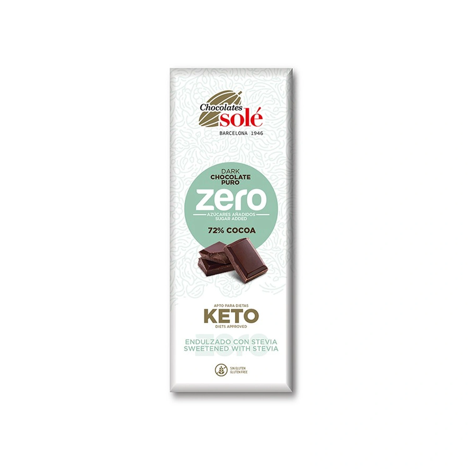 [VB000973] Chocolatina negra 72% cacao con stevia Keto Zero 25 g Chocolates Solé