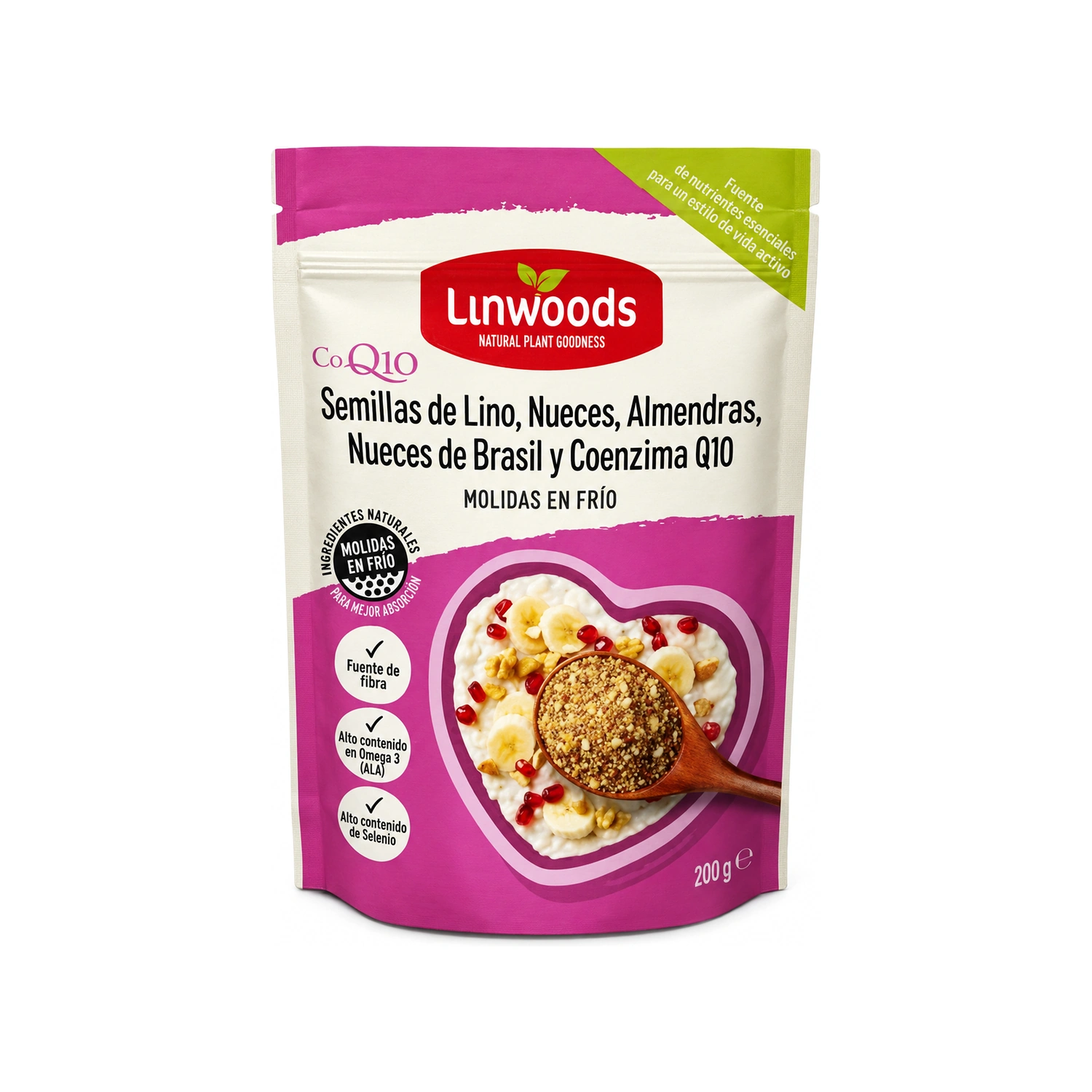 [VB000992] Semillas de lino, nueces, almendras, nueces de Brasil y coenzima Q10 molidas 200 g Linwoods