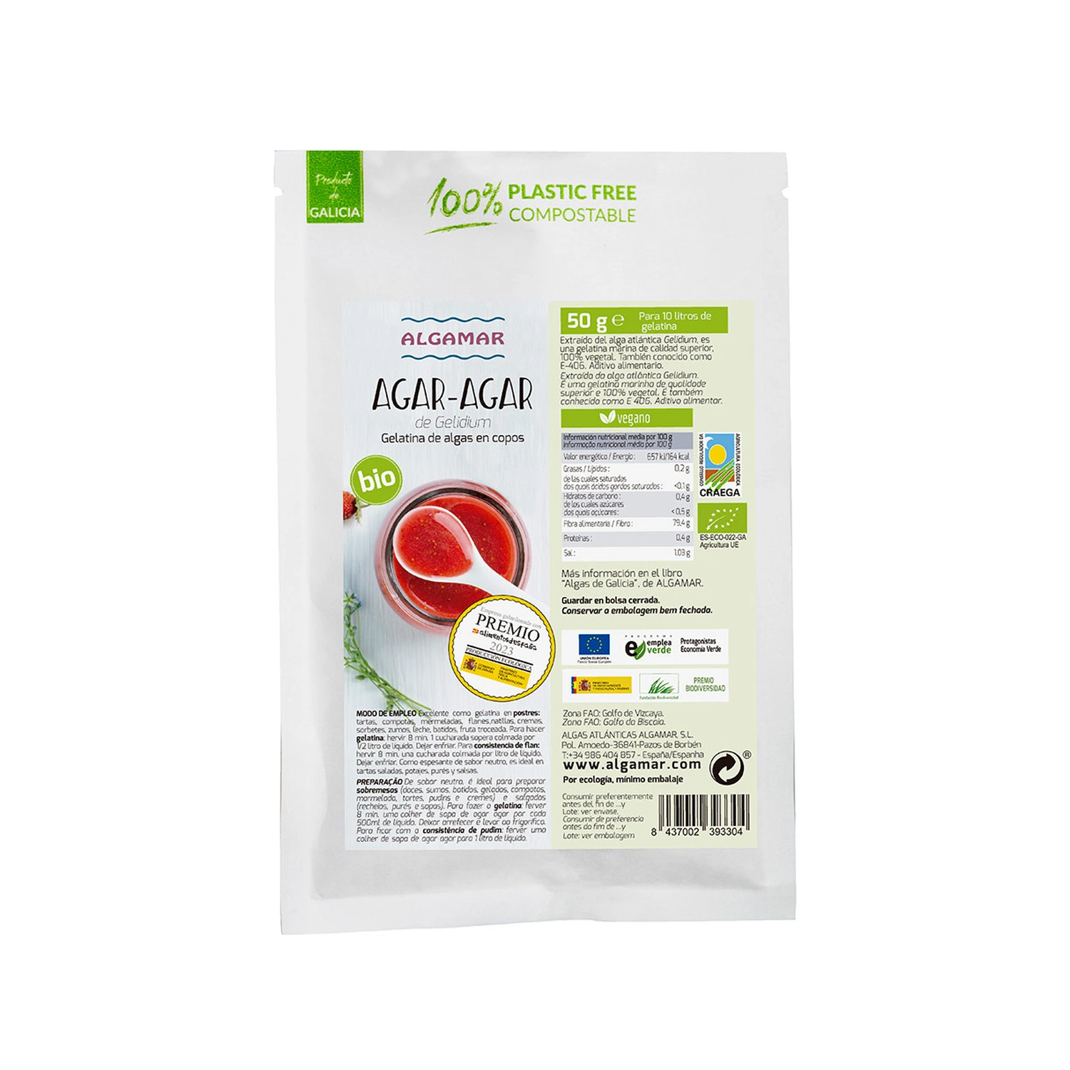 Agar-agar en copos Bio 50 g Algamar